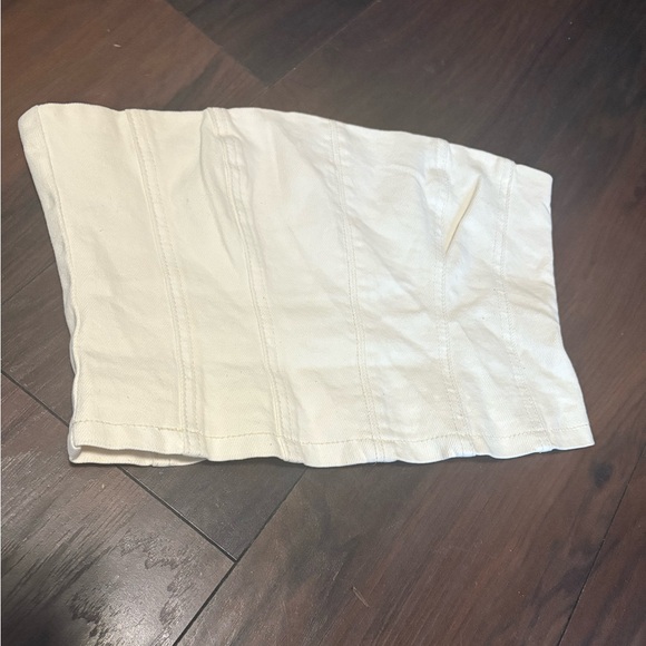 Meshki size small Elegant Cream Denim Women's Zipper back Corset Top - Picture 4 of 8